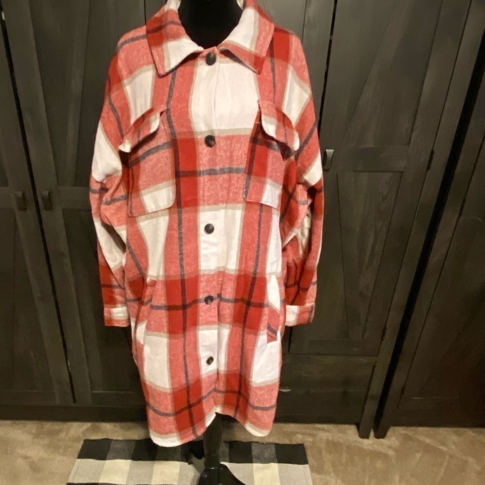 Cavalini Jacket Womens Extra Large L Red Plaid Button Up Flannel Shacket